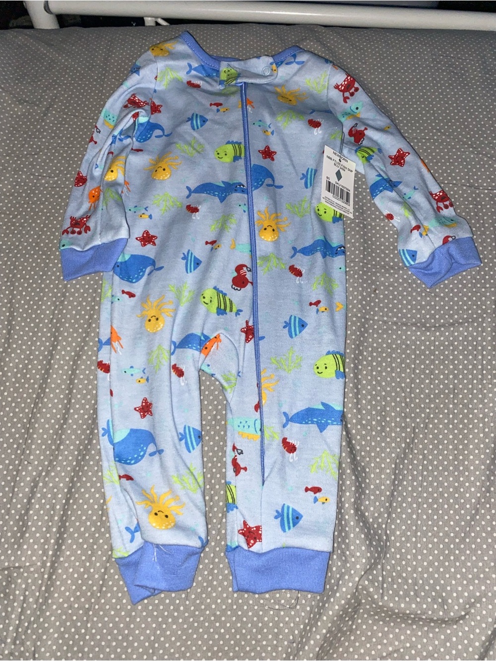Blue Ocean Print Zip-Front Kids One-Piece Pajamas